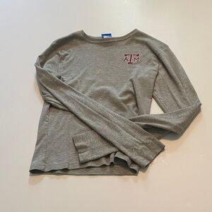 Gray Long Sleeve Shirt with Embroidered Logo